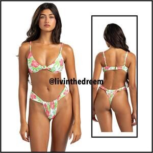 Beach Bunny Rio Knot Top XL & Delphin Tango Bottom L - Pink Jungle Floral $196